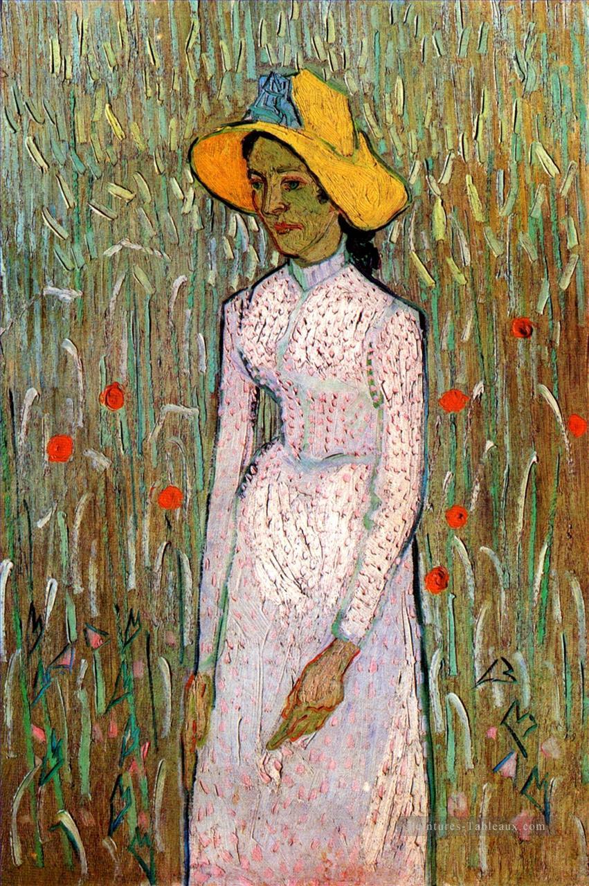 Jeune fille debout sur un fond de blé Vincent van Gogh Peintures à l'huile